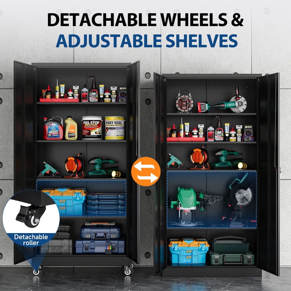 Gabinete de garaje de metal rodante de 75" con bloqueo y estantes ajustables para hogar/garaje Foto 4 de 4