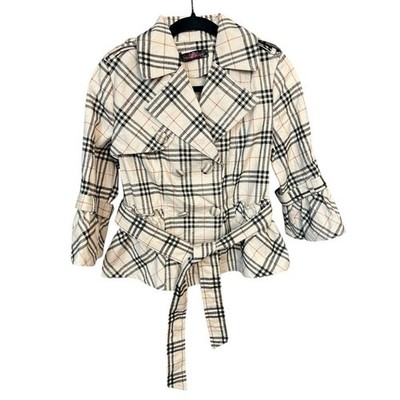 NWT L&K Plaid Belted Double-Breasted Peplum Trench Coat - US M (6)