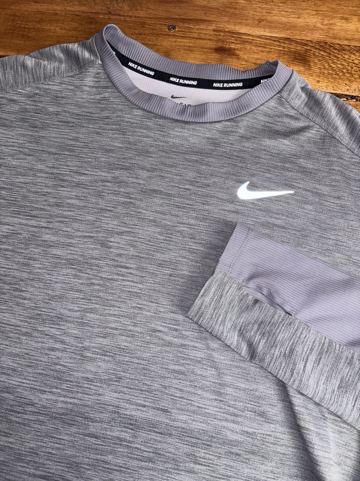 Nike Running Shirt Women Large Grey Pacer Dri-Fit Thumbhole Pullover Reflective