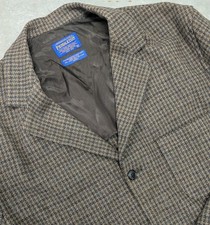 Pendleton Men's Size XL Brown Houndstooth Plaid Blazer Wool Sport Coat Vintage