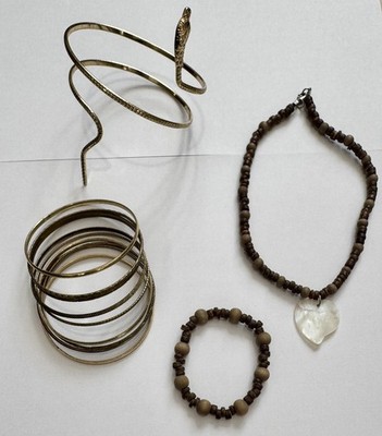 Modeschmuck Konvolut Perlenkette & Armband Schlangenarmmanschette Bronze Armreif