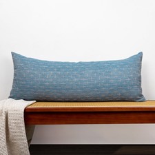 Decorative 14x36 Lumbar Pillow Cover, Blue Cross Pattern Woven Textured Cushi...