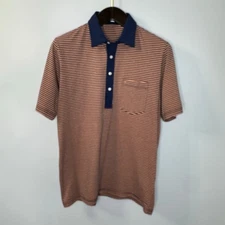 Criquet Mens The Stretch Cotton Players Shirt Blue/Orange Striped Polo Shirt M