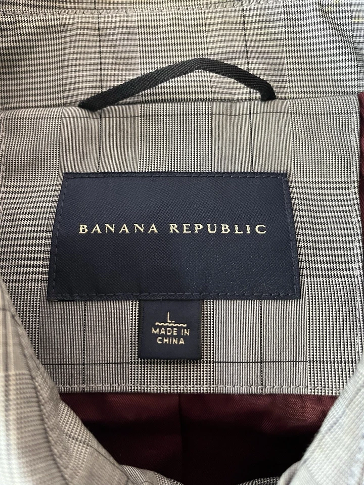 Banana Republic Nylon Black Plaid Rain Coat Lg - Image 3 of 4