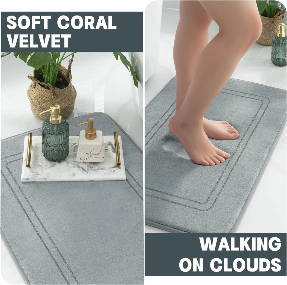 Juego de alfombras de baño absorbentes de espuma viscoelástica de 3 piezas alfombra pequeña grande y de puerta EE. UU. Foto 3 de 4