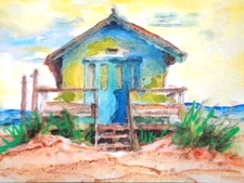 ACEO  -  SEASHORE BEACH HOUSE Landscape  Art
