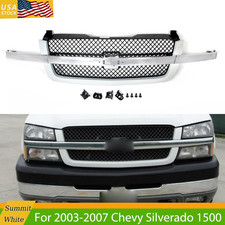 For 2003-2007 Silverado 1500 2500 Hd Summit White Grille Chrome Trim Black Mesh