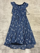 Tommy Hilfiger Dress Womens 14 Blue Floral Cap Sleeve V-Neck Lined Midi Casual