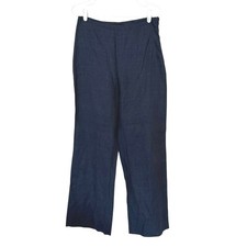 Talbots Linen Side Zip Wide Leg Pants Size 8 Navy Blue Minimalist Casual Summer