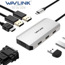 WAVLINK Laptop Docking Station Quad Monitor 4K HDMI USB C Hub Dual DP VGA USB A