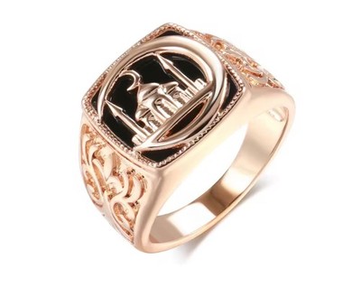Rose Gold Islamic Mosque Dome Ring Ottoman Arabesque Signet Men