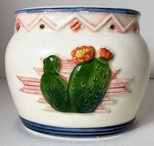 Mary Ann Baker Southwestern Toothbrush Holder Ceramic Cactus Flowers 3.5  x 3"