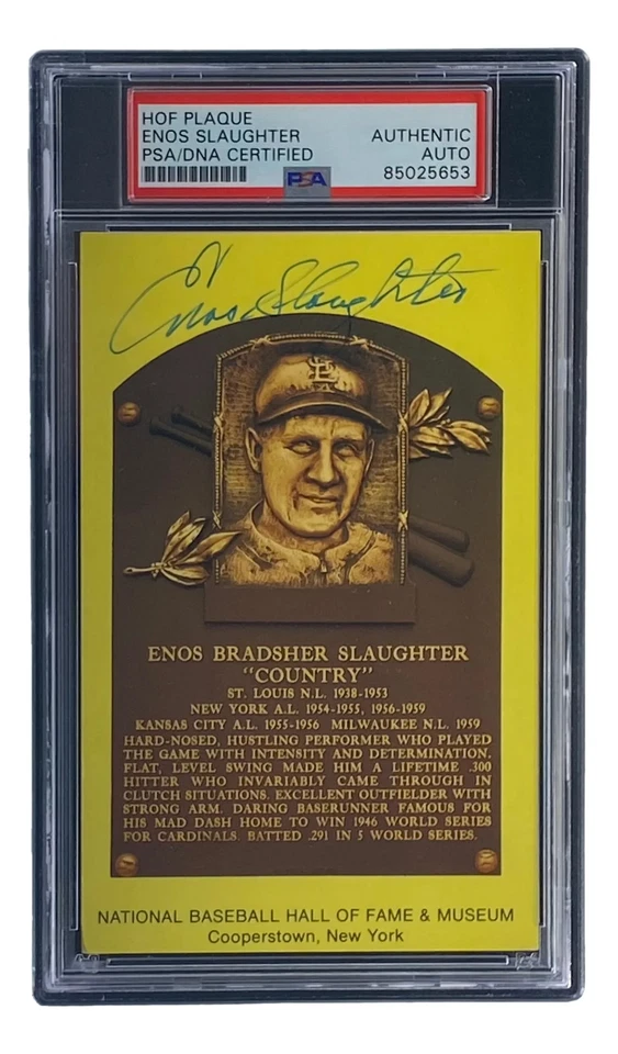 Enos Slaughter Signed 4x6 St Louis Cardinals HOF Plaque Card PSA/DNA 85025653 - Image 3 of 3