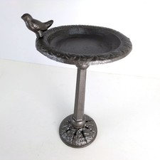 Vintage Heavy Cast Iron Bird Bath Feeder, Bronze Painted Finish, 14" Tall 8.5" D