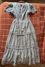Quince Women's 100% European Linen Tiered Maxi Dress Linen Stripe Size Medium