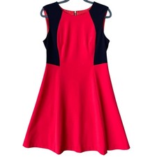 NWT New Nine West Womens Size 9 Red Black Colorblocked Stretch Fit Flare Dress