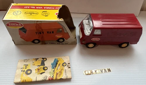 1970's Tiny Tonka Red Tiny Van Pressed Steel w/ Partial Box & Look Book Insert