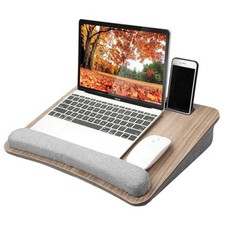 Portable Lap Laptop Desk with Pillow Cushion, Fits Medium Dark Brown Woodgrain