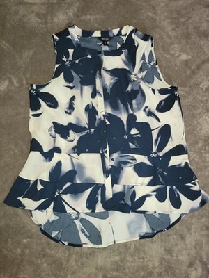 Simply Vera Vera Wang Navy Blue Floral Sleeveless Swing Top Size Medium 