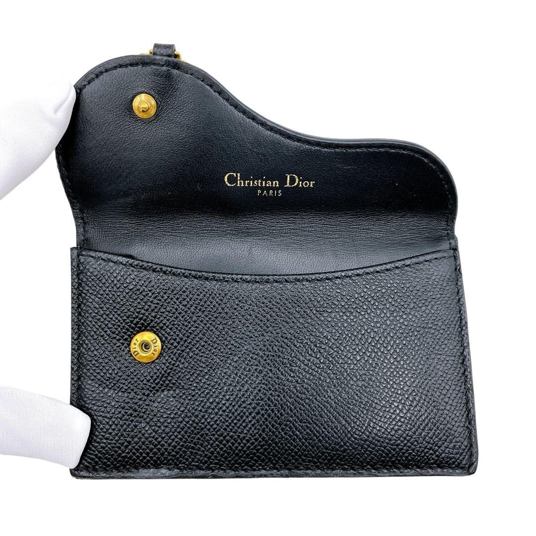 Christian Dior Saddle Zip Card Case Black Gold Women's Authentic