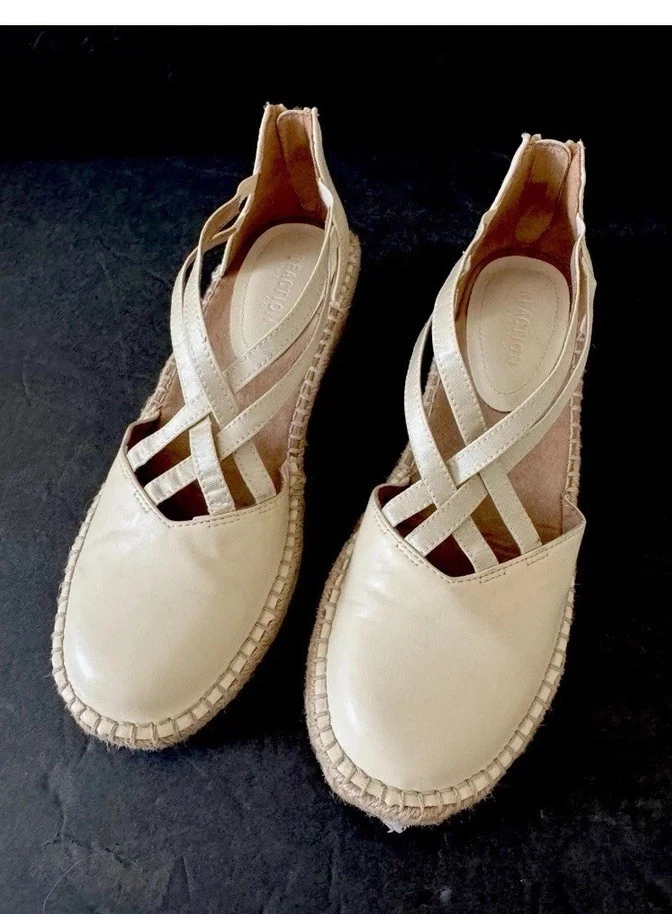 Kenneth Cole Reaction Clo Espadrille 8 码象牙色楔形鞋跟拉链后弹力 — 第 2/4 张图片