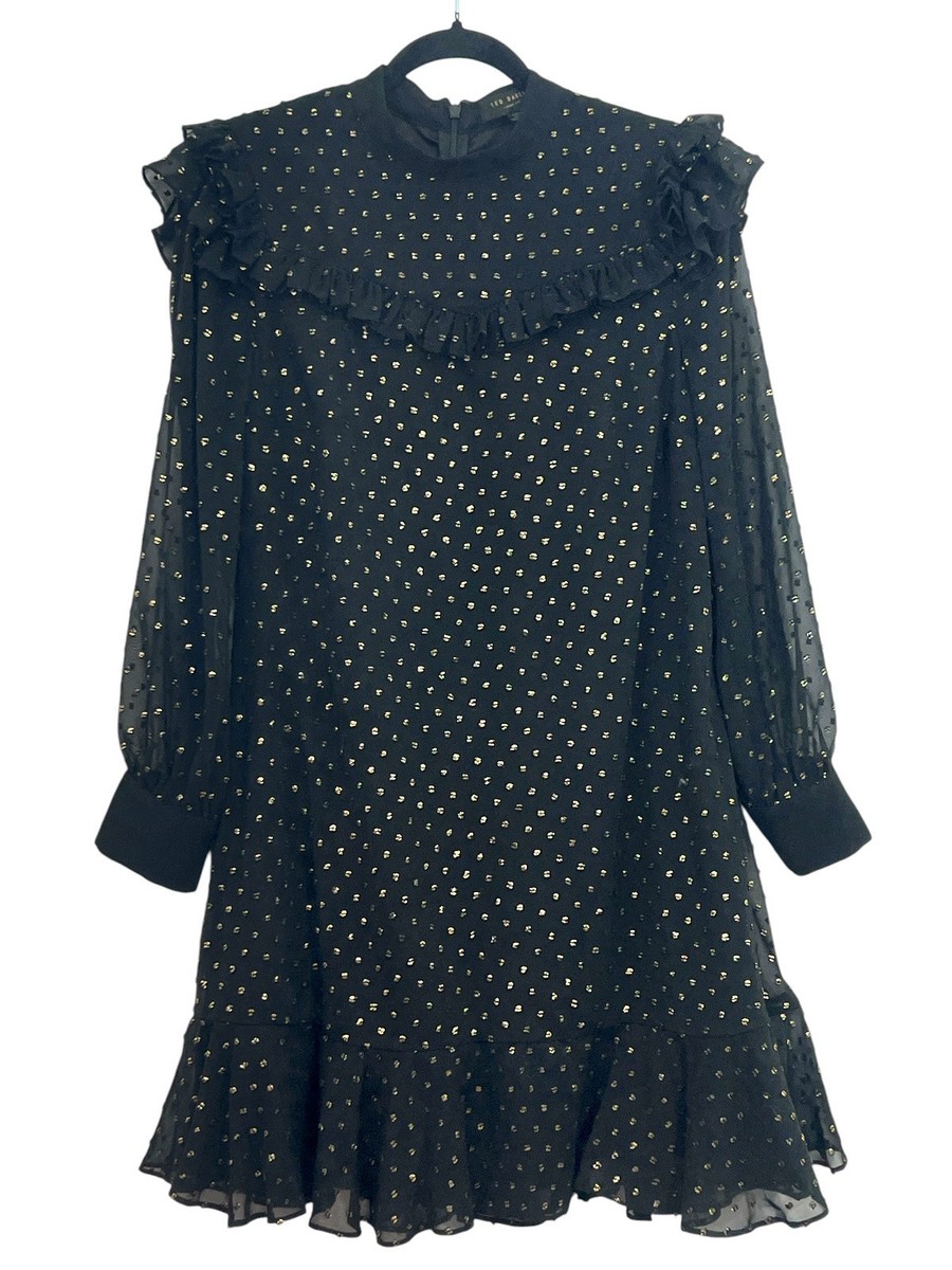 ted baker black ruffle dress BRAND NEW TED BAKER MIMMI BLACK RUFFLE TRIM PENCIL DRESS SIZE 1 UK 8/1 –  Whispers Dress Agency main image 0