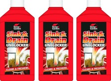 3 x 1L Heavy Duty Drain Unblocker Cleaner Liquid Sink Pipe Blockage Remover