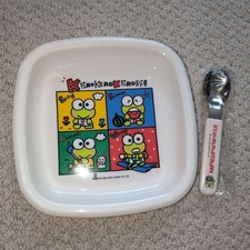 Sanrio Keroppi 1990 Retro Plastic Plate  Spoon Set Used,