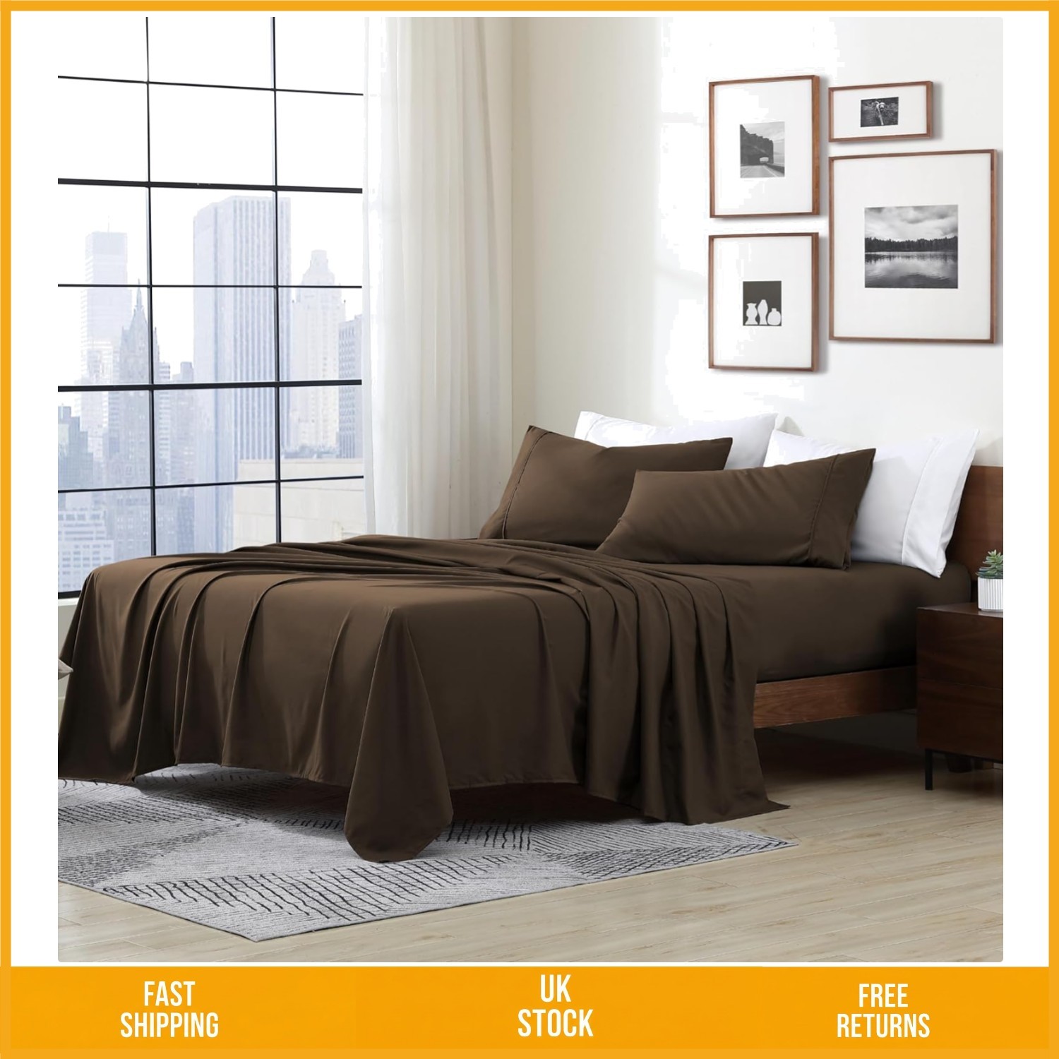 Silky Ultra Soft Hypoallergenic Brushed Microfiber Bed Sheet Set, Brown, 3pc