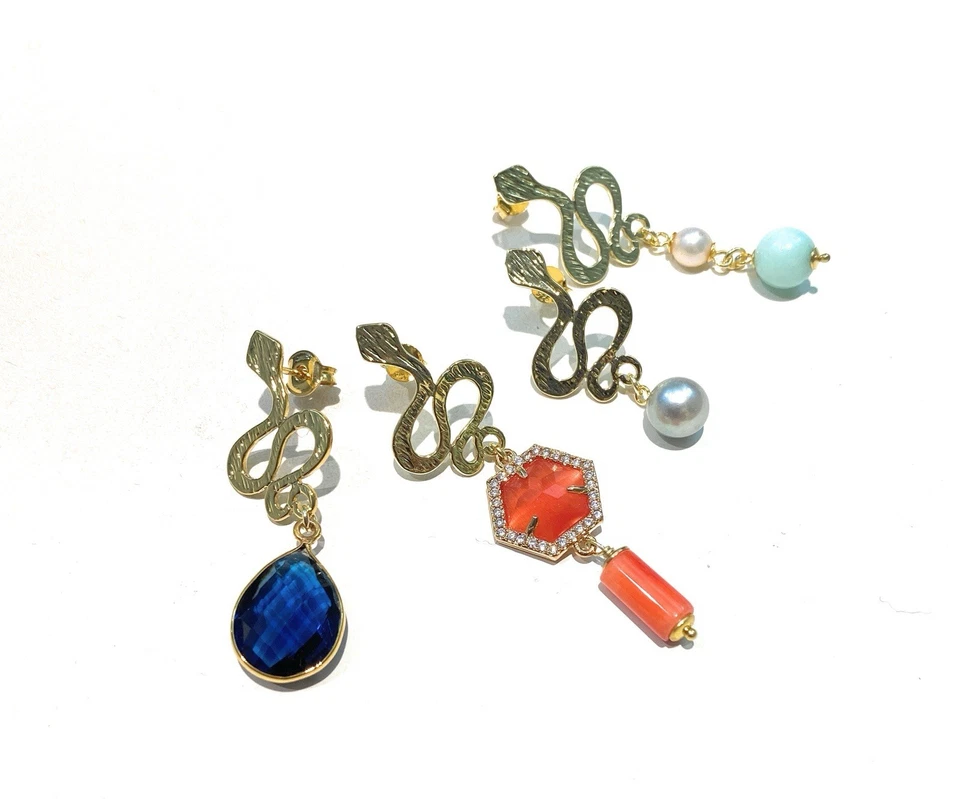 Mono Orecchino diWa Jewels Serpentino e Onice Argento Sterling giallo - Immagine 4 di 4