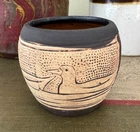 Antique Weller Claywood Art Pottery (c. 1910s) Ducks Pot Vase 2 3/4"H x 3 1/4”