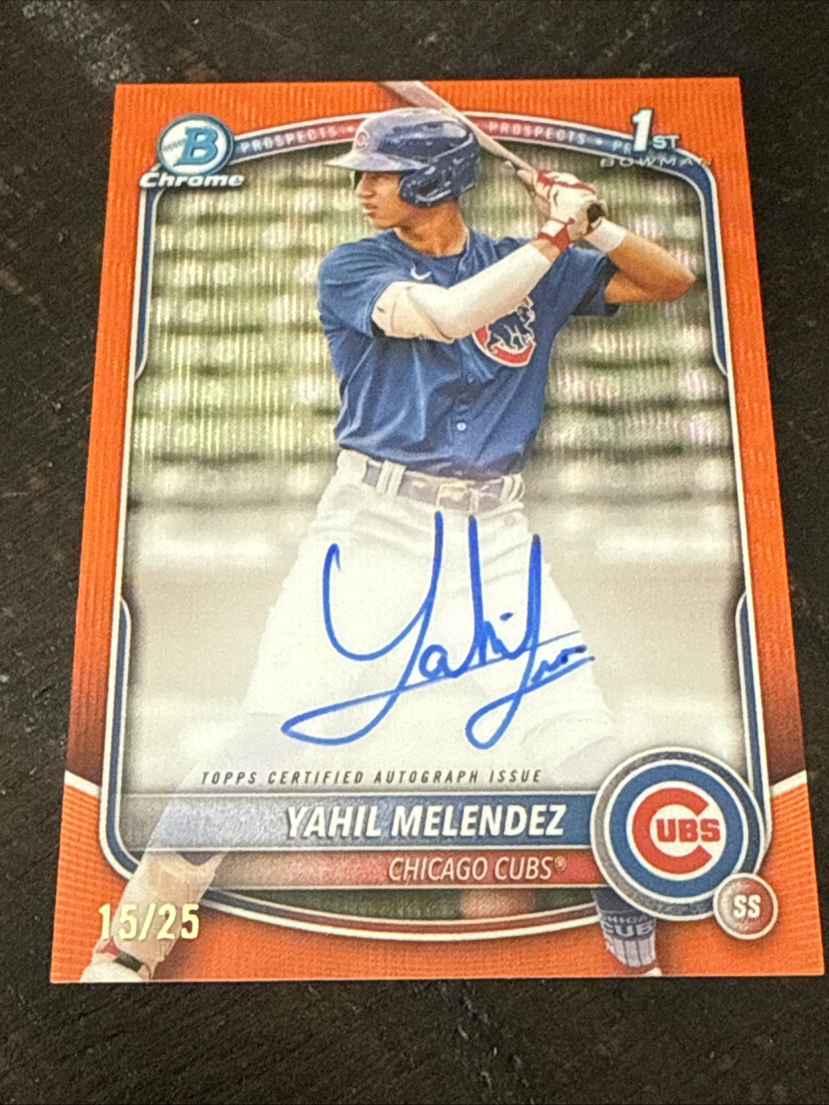 2025 1st BOWMAN CHROME PROSPECT YAHIL MELENDEZ ORANGE /25 ON CARD AUTO #CPA-YM