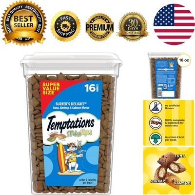 Purr-fect Seafood Mix Cat Treats: Temptations Surfer's Delight, 16oz Variety Tub