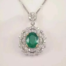 2.00Ct Oval Cut Lab Created Emerald Halo Women's Pendant 14K White Gold Plated