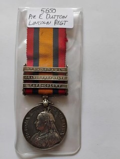Queen's South Africa Medal (QSA) – 3 Clasps Pte E Dutton Lincoln Regt