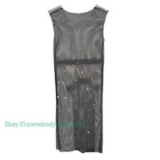 Women Rhinestone Mesh Dress Sleeveless Fishnet Sheer Cover Up Shiny Mini Dress