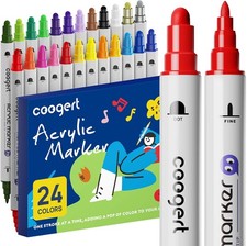 24 Paint Pens for Rock, Fabric, Wood, Glass, Craft, Dual Tip Acrylic Paint Marke