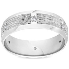 Mens 7mm 1/5ct SI Diamond Gold Milgrain Wedding Band 14k White Gold