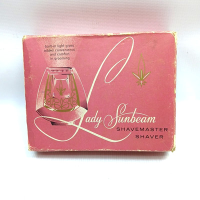 1960s Lady Sunbeam LS5 Electric Shaver Pink Gold Starburst Original Box MCM WORK