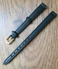 10mm VINTAGE GENUINE CALF LEATHER APOLLO BLACK LONG WATCH STRAP GOLD BUCKLE, NOS