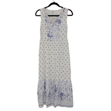 Old Navy Womens White Blue Floral Sleeveless Tassel Midi Dress Small SP
