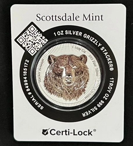 Scottsdale 1oz Silver STACKER Bullion Grizzly Bear ✅ Mint Sealed Certi-Lock eBay