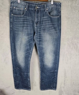 Marc Ecko Cut & Sew Mens Straight Fit Blue Denim Jeans 36x32 Medium Wash
