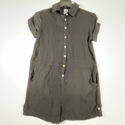 Becca Virtue Romper Button Down Cabana Shorts Pockets No Belt Sheer Black S