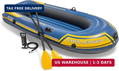 INTEX Challenger 2 Inflatable Boat Set: Includes Deluxe 48in Boat Oars and High-