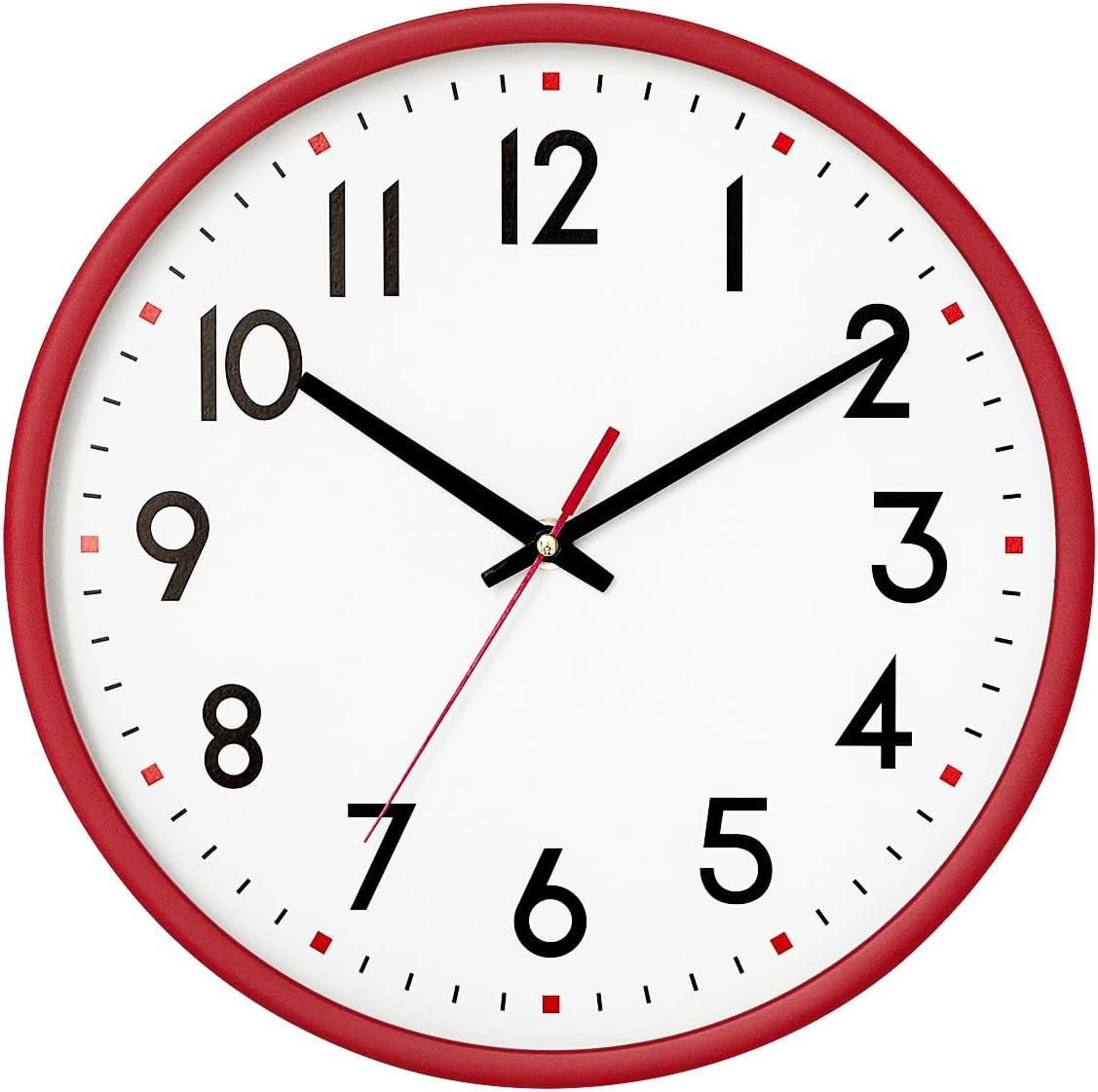Wall Clock Red,Silent Wall Clocks Battery Operated 8 Inch Modern Non Ticking Ana