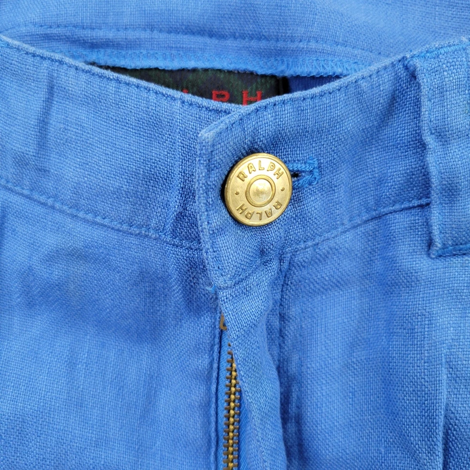 Pantalones Ralph Lauren Mujer 4 Azul Lino Recortados Me 28x26 Foto 4 de 4