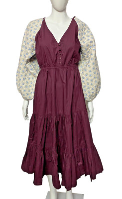 Ulla Johnson Dunkelviolette Baumwoll Midi-Kleid Quiltete Puffärmel S 4