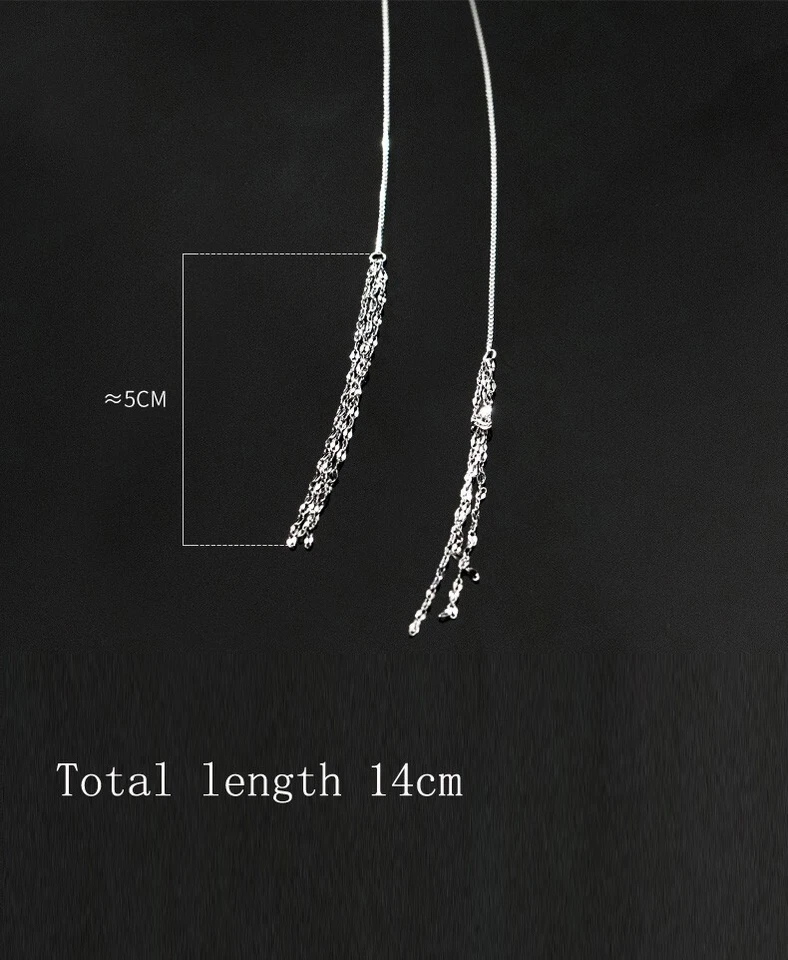 Real 925 Sterling Silver lONG Pull Through Dangle Threader Earrings - Image 2 of 4