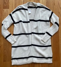 Ann Taylor LOFT White Black Striped Nautical Open Cardigan Sweater Sz XS NWT NEW